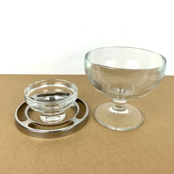 Vintage Glass Stainess Steel Ring Caviar Shrimp Cocktail Icer Server - Picture 9 of 16